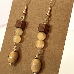Cute, trendy handcrafted dangle earrings. Bead, wood, stone,crystals. S/G plated